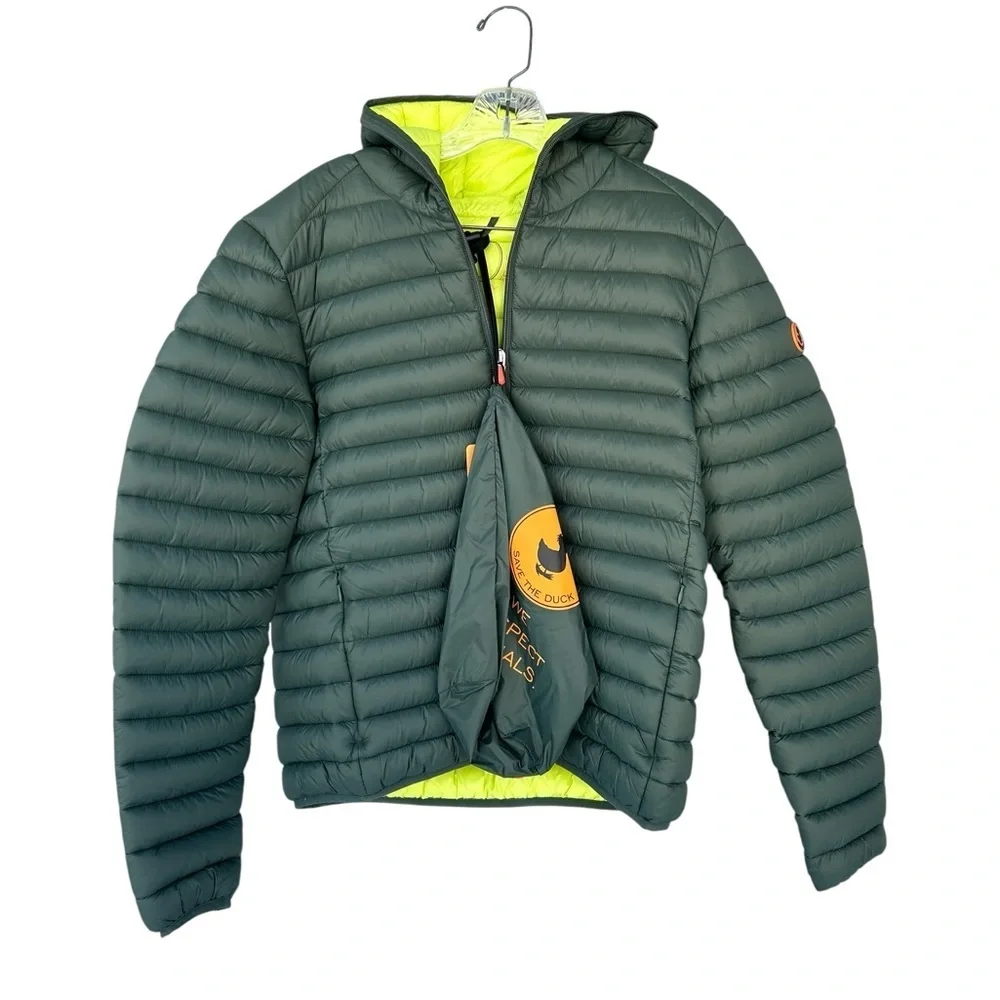 NWT Save the Duck Hooded Packable Puffer Jacket - Men’s Medium - Hunter Green